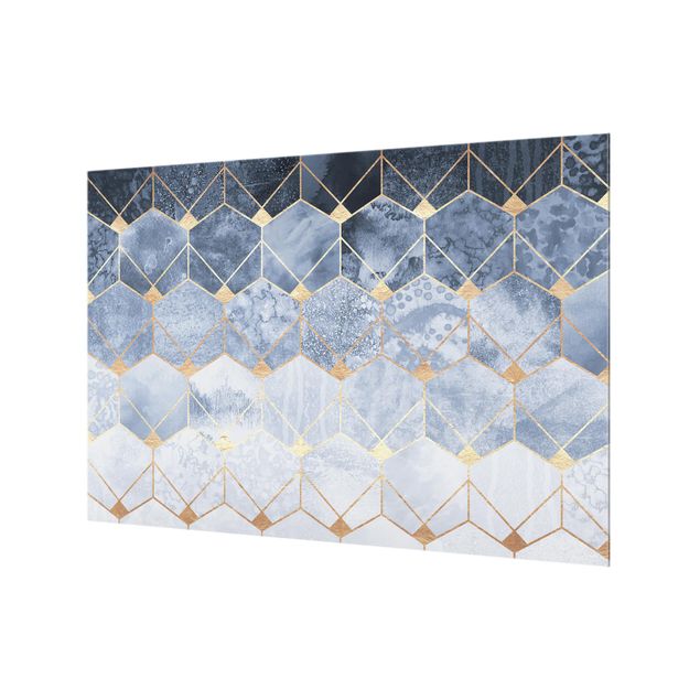 Spritzschutz Glas - Blaue Geometrie goldenes Art Deco - Querformat - 3:2