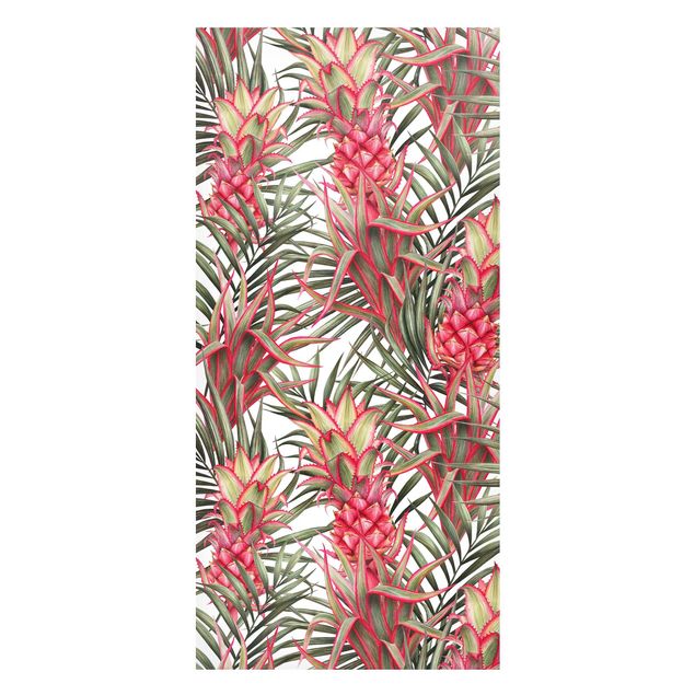 Magnettafel Blume Rote Ananas mit Palmenblättern Tropisch