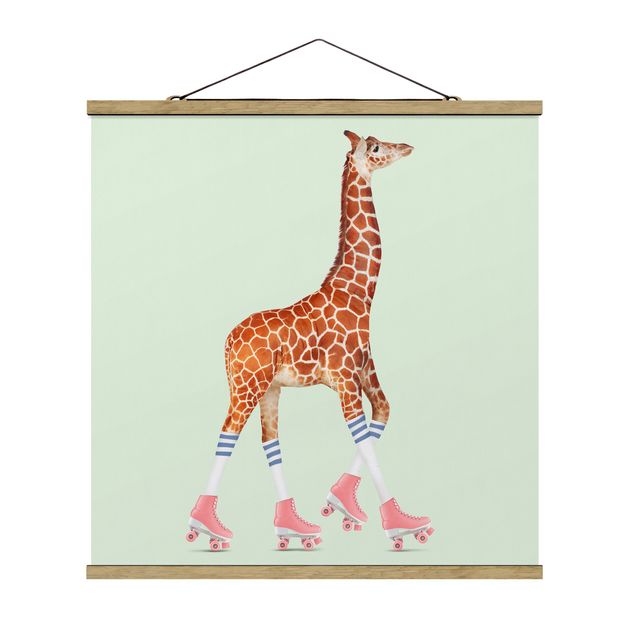 Wandbilder Kunstdrucke Giraffe mit Rollschuhen