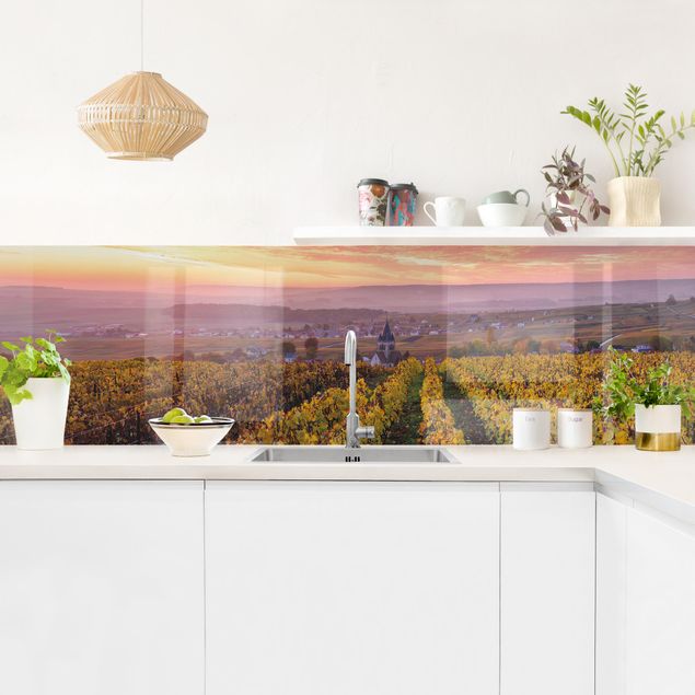 Küchenspiegel Glas Weinplantage bei Sonnenuntergang