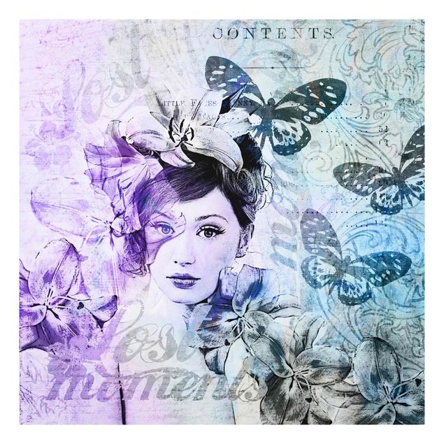 Wandbilder Schmetterlinge Shabby Chic Collage - Portrait mit Schmetterlingen