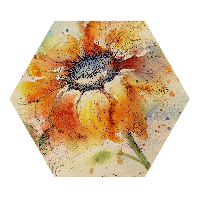 Hexagon Bild Holz - Painted Sunflower