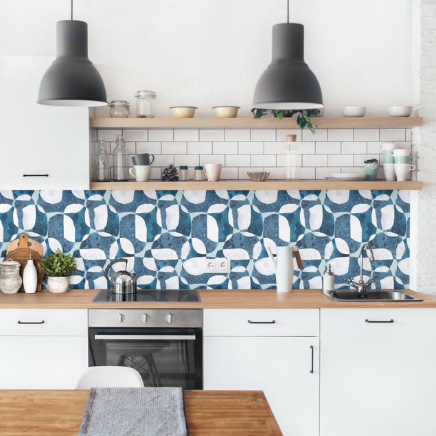 Glasrückwand Küche Lebende Steine Muster in Blau II