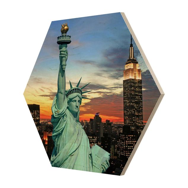 Hexagon Bild Holz - New York at Night
