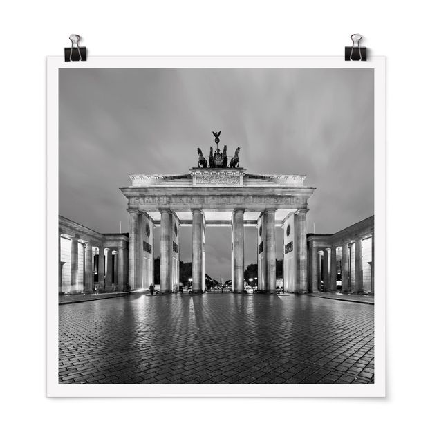 schwarz-weiß Poster Erleuchtetes Brandenburger Tor II