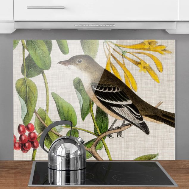 Küche Dekoration Vogel auf Leinen Gelb II