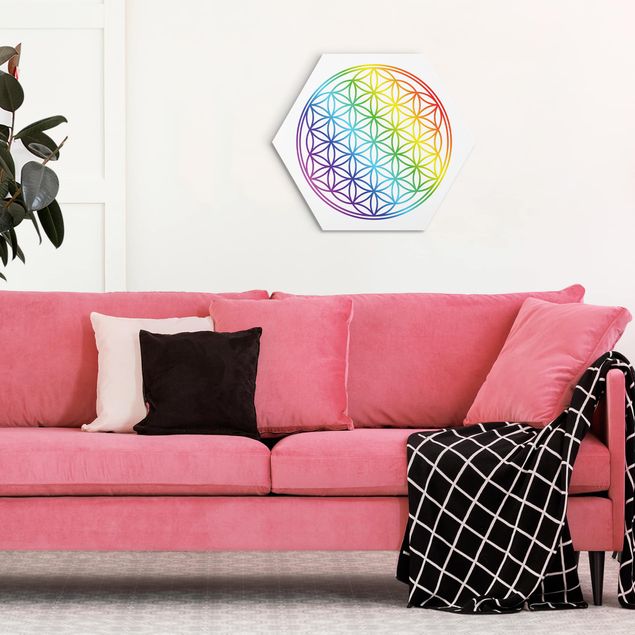 Wandbilder Muster Blume des Lebens Regenbogenfarbe