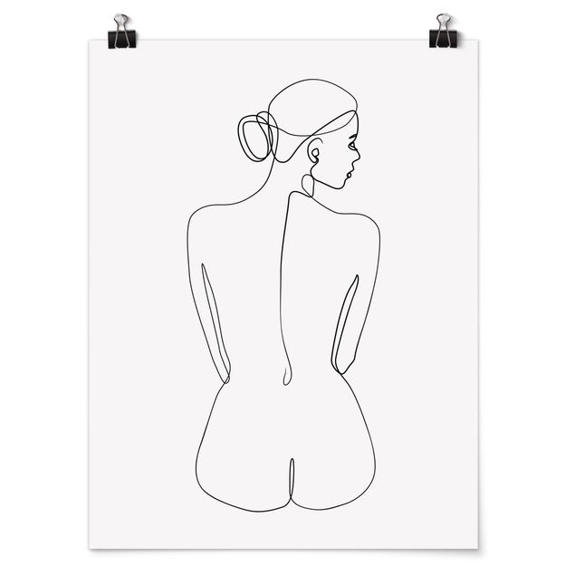 schwarz-weiß Poster Line Art Akt Frau Rücken Schwarz Weiß