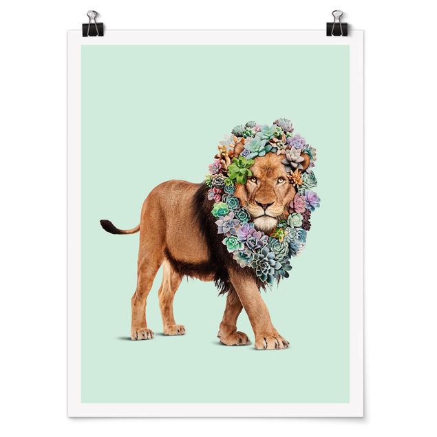 Kunstkopie Poster Löwe mit Sukkulenten