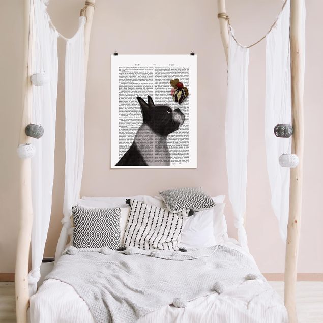schwarz-weiß Poster Tierlektüre - Terrier mit Eis