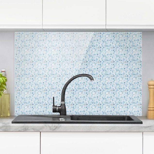 Wanddeko Küche Marmor Hexagone Blaue Schattierungen