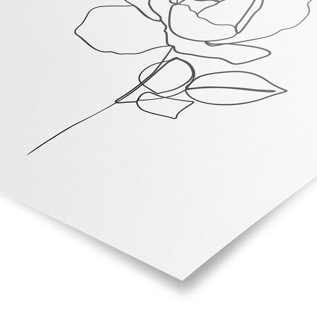 Wandbilder Floral Line Art Rose Schwarz Weiß