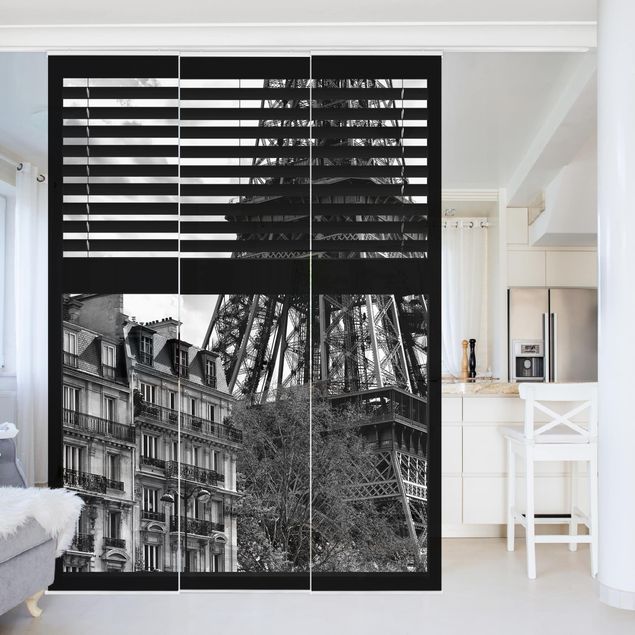 Küche Dekoration Fensterausblick Paris - Nahe am Eiffelturm schwarz weiß
