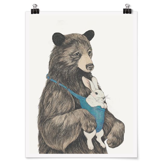 Tierposter Illustration Bär und Hase Baby