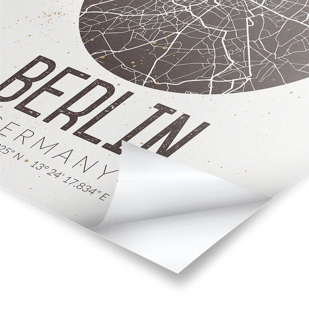 Wandbilder Schwarz-Weiß Stadtplan Berlin - Retro