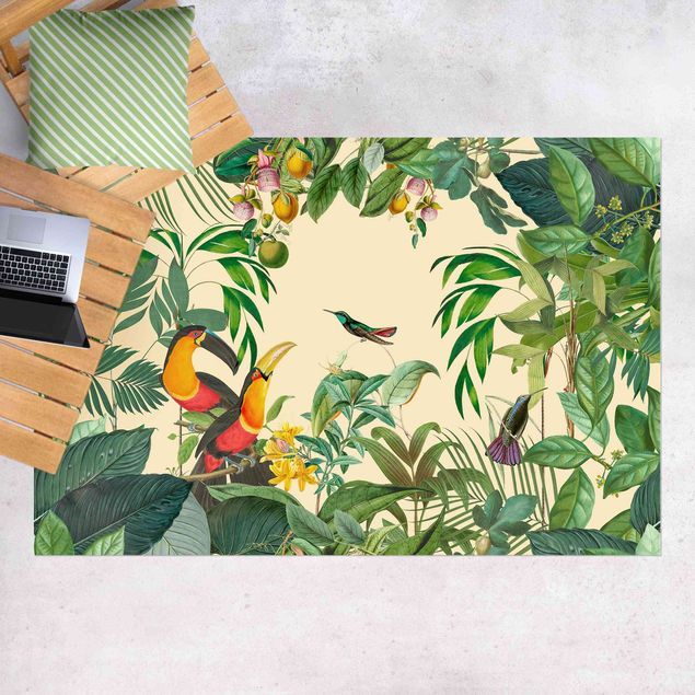 Aussen Teppich Vintage Collage - Vögel im Dschungel