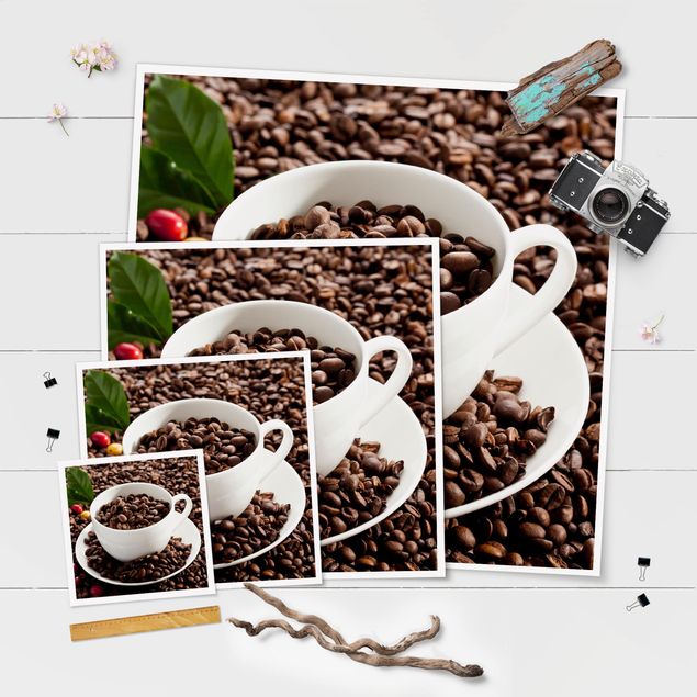 Poster Kaffeetasse mit gerösteten Kaffeebohnen