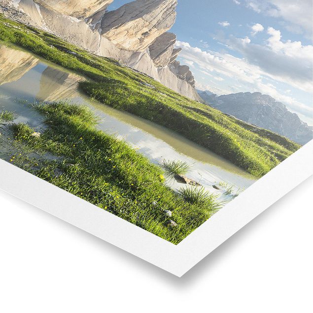 Wandbilder Natur Südtiroler Zinnen und Wasserspiegelung