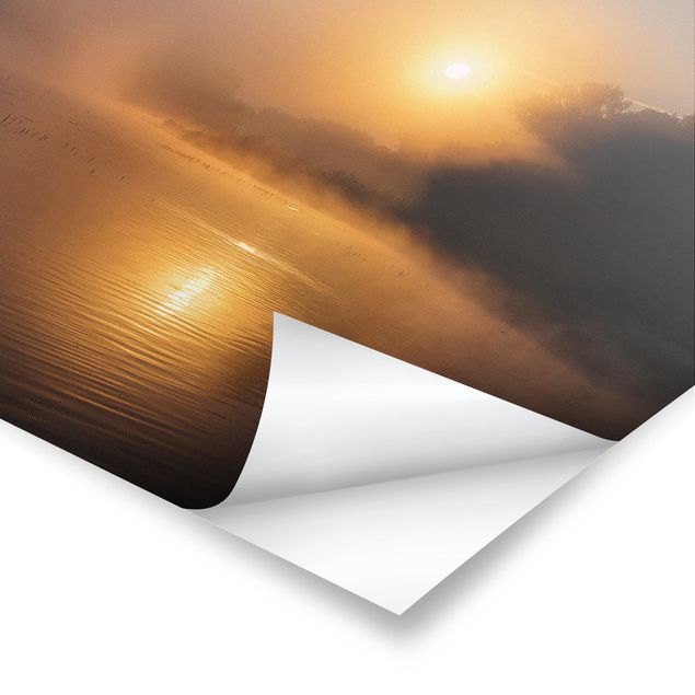 Rainer Mirau Bilder Sonnenaufgang am See mit Rehen im Nebel