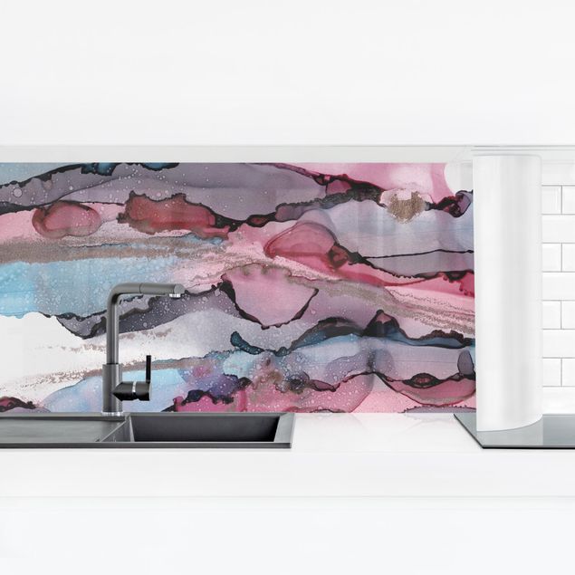 Küchenrückwand Folie Wellenreiten in Violett mit Roségold