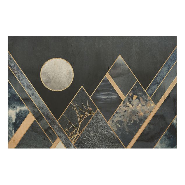 Bilder Goldener Mond abstrakte schwarze Berge