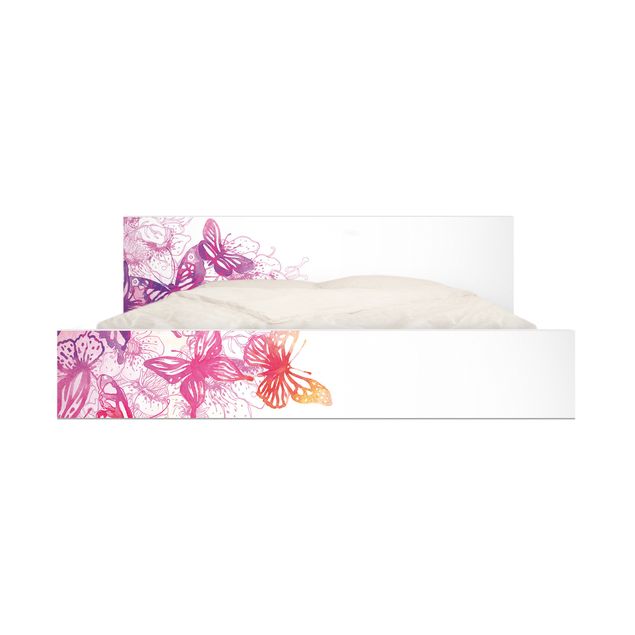 Möbelfolie für IKEA Malm Bett niedrig 160x200cm - Klebefolie Schmetterlingstraum