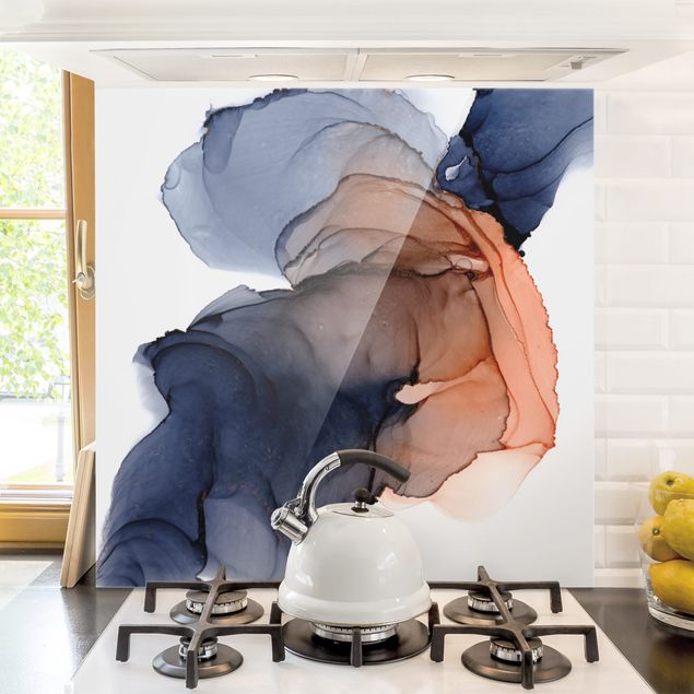 Wanddeko Küche Ozeantropfen Blau-Orange mit Gold