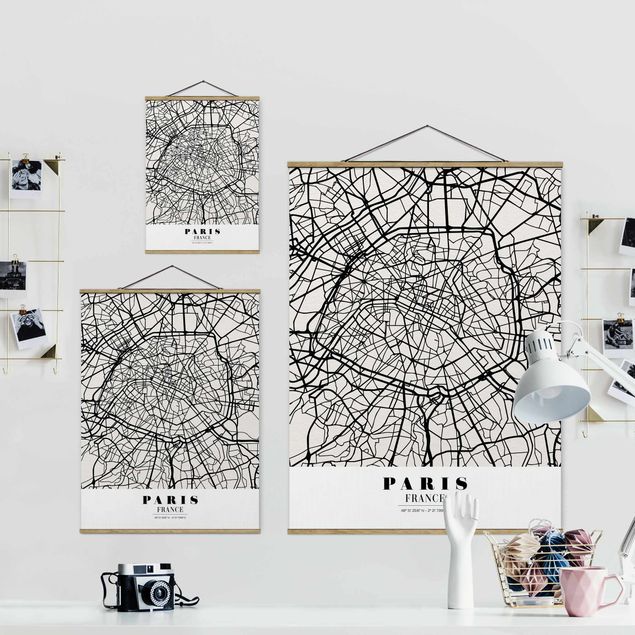 Wandbilder Schwarz-Weiß Stadtplan Paris - Klassik