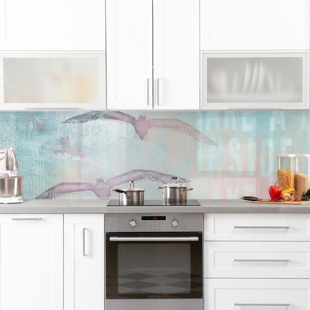 Küchenspiegel Glas Shabby Chic Collage - Möwen