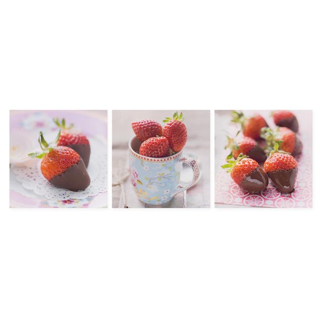 Leinwandbilder Obst Erdbeeren im Schokomantel Vintage