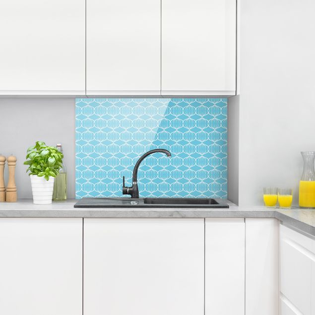 Glasrückwand Küche Muster Art Deco XXL Muster in Blau