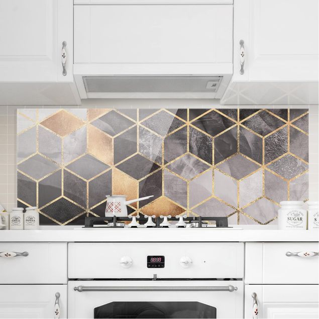 Küche Dekoration Schwarz Weiß goldene Geometrie