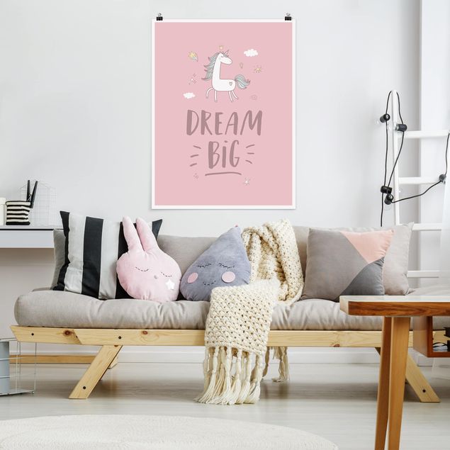 Poster mit Sprüchen Dream big Unicorn