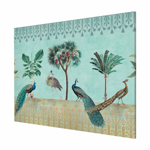 Wandbilder Floral Vintage Collage - Tropische Vögel mit Palmen
