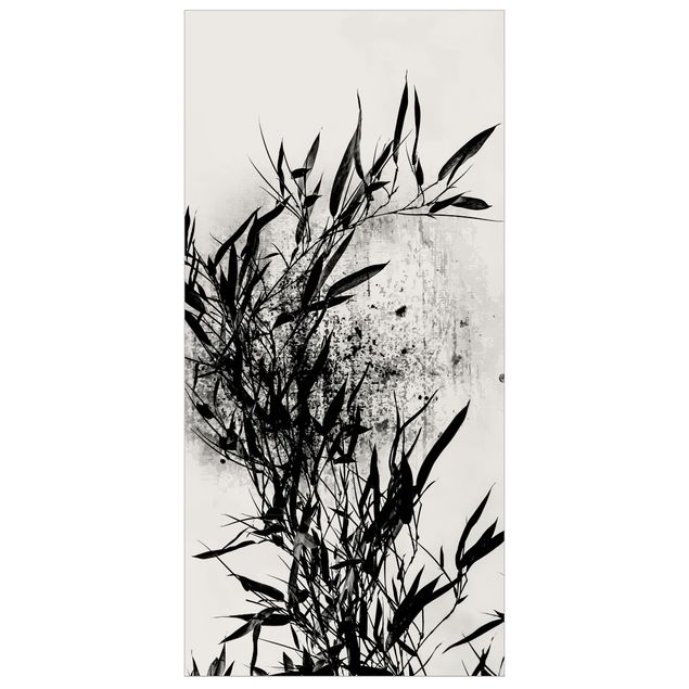 Raumtrenner Vorhang Grafische Pflanzenwelt - Schwarzer Bambus