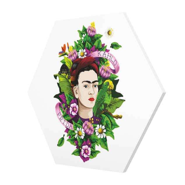 Forex Bilder Frida Kahlo - Frida, Äffchen und Papagei