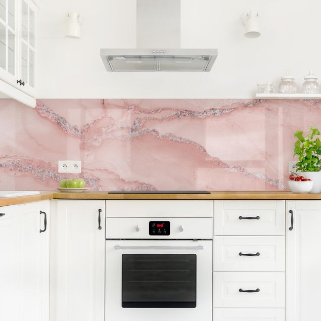 Küchenspiegel Glas Farbexperimente Marmor Rose und Glitzer