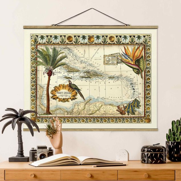 Wanddeko Küche Vintage Tropische Landkarte West Indien
