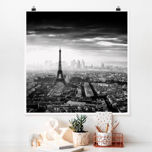 Wandbilder Paris Der Eiffelturm von Oben Schwarz-weiß