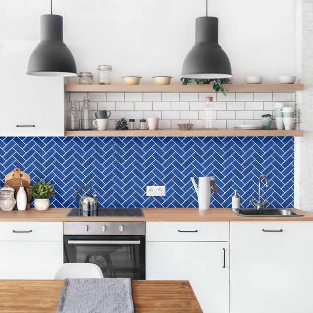 Küchenrückwände Uni Fischgräten Fliesen - Blau