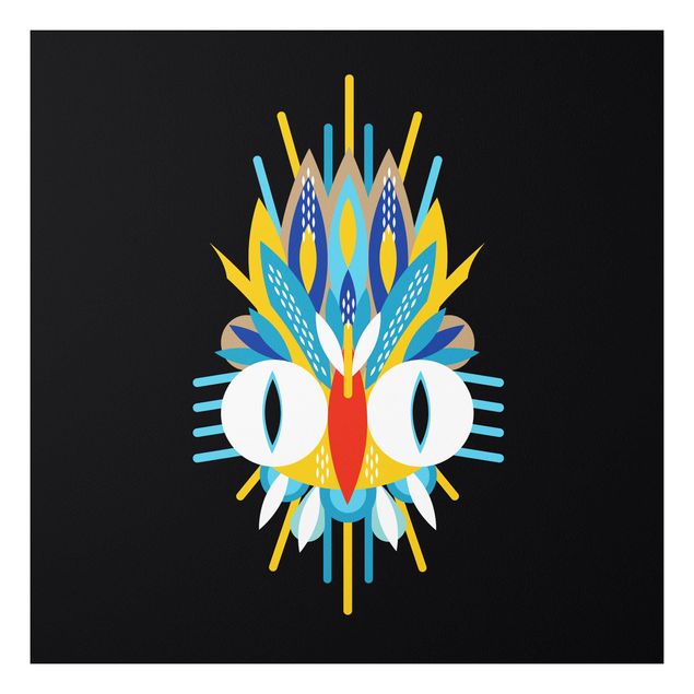 Wandbilder Indianer Collage Ethno Maske - Vogel Federn