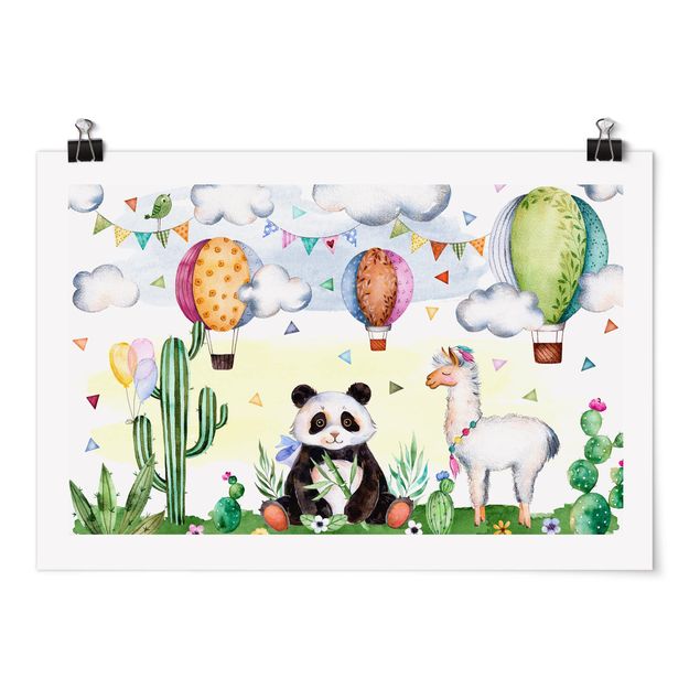 Wandbilder Modern Panda und Lama Aquarell