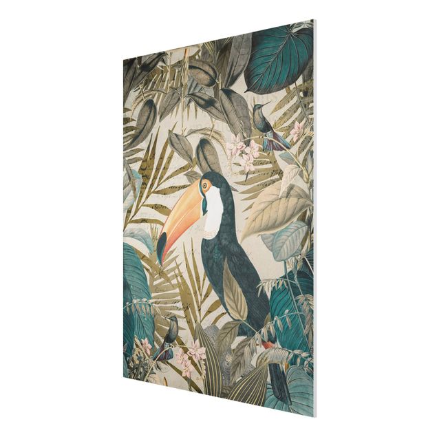 Wandbilder Floral Vintage Collage - Tukan im Dschungel