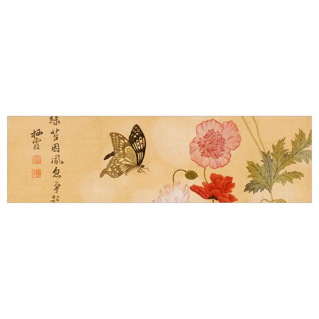 Küchenrückwand selbstklebend Yuanyu Ma - Mohnblumen und Schmetterlinge