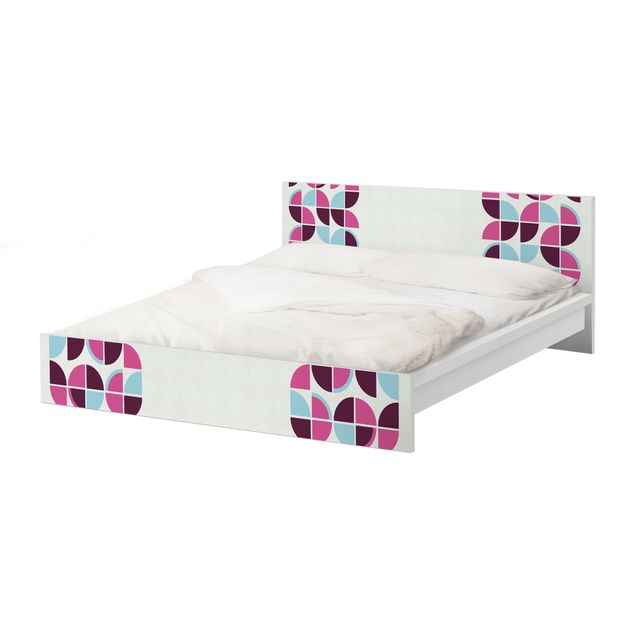 Möbelfolie für IKEA Malm Bett niedrig 180x200cm - Klebefolie Retro Kreise Musterdesign