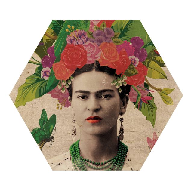 Wandbild Holz Frida Kahlo - Blumenportrait