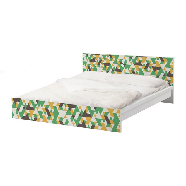 Möbelfolie für IKEA Malm Bett niedrig 180x200cm - Klebefolie No.RY34 Green Triangles