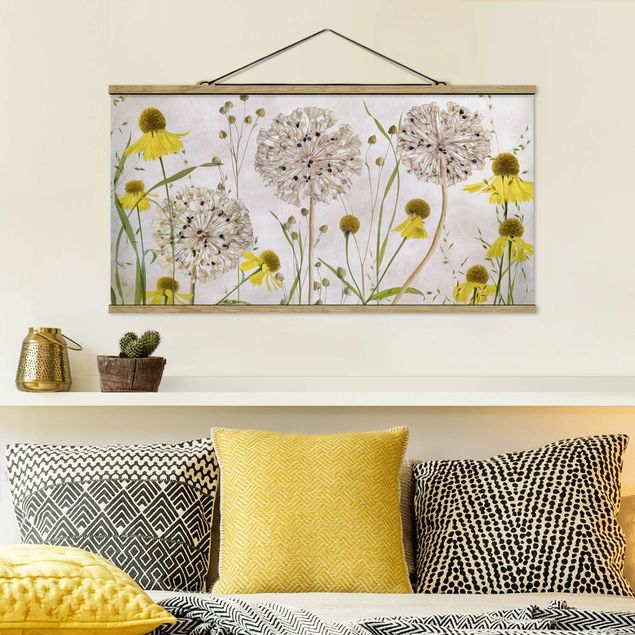 Wanddeko Küche Allium und Helenium Illustration