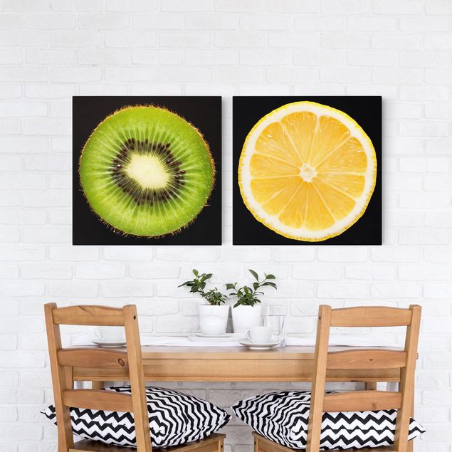 Wandbilder Früchte Zitrone und Kiwi Nahaufnahme