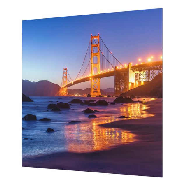 Spritzschutz Glas - Golden Gate Bridge am Abend - Quadrat 1:1